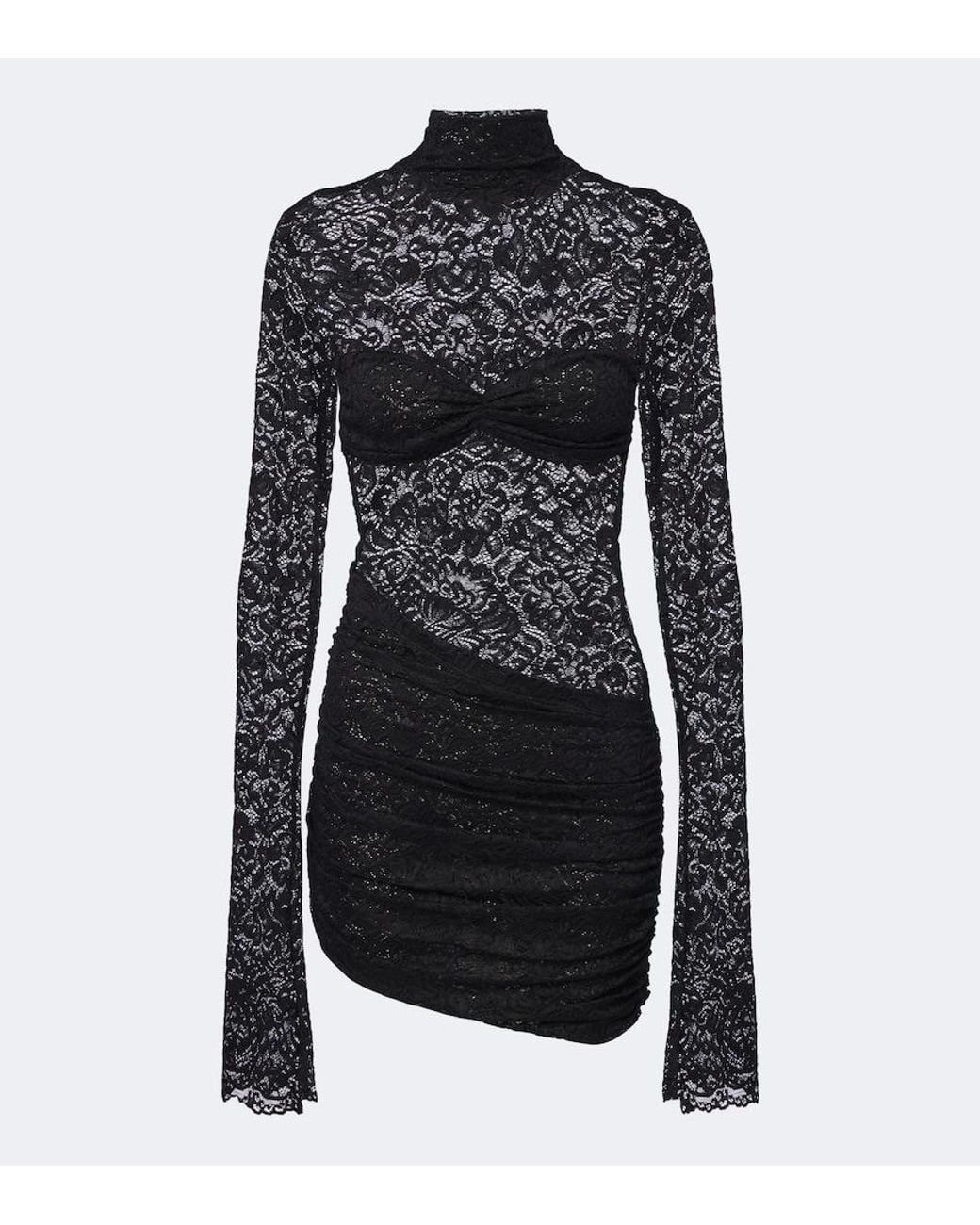 Bananhot Black Francisca Ruched Lace Minidress