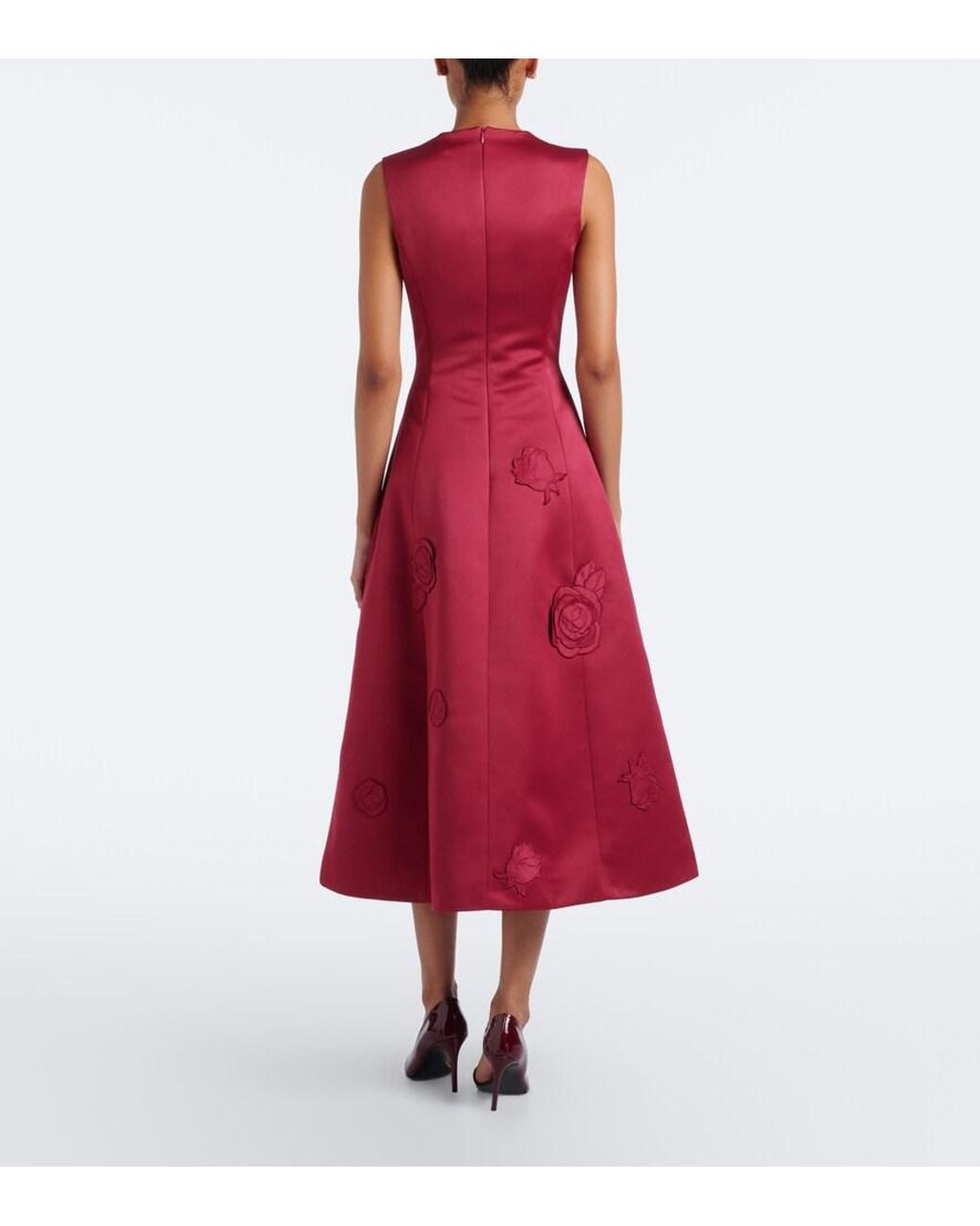 LEO LIN Red Cleo Floral-Applique Satin Cocktail Dress
