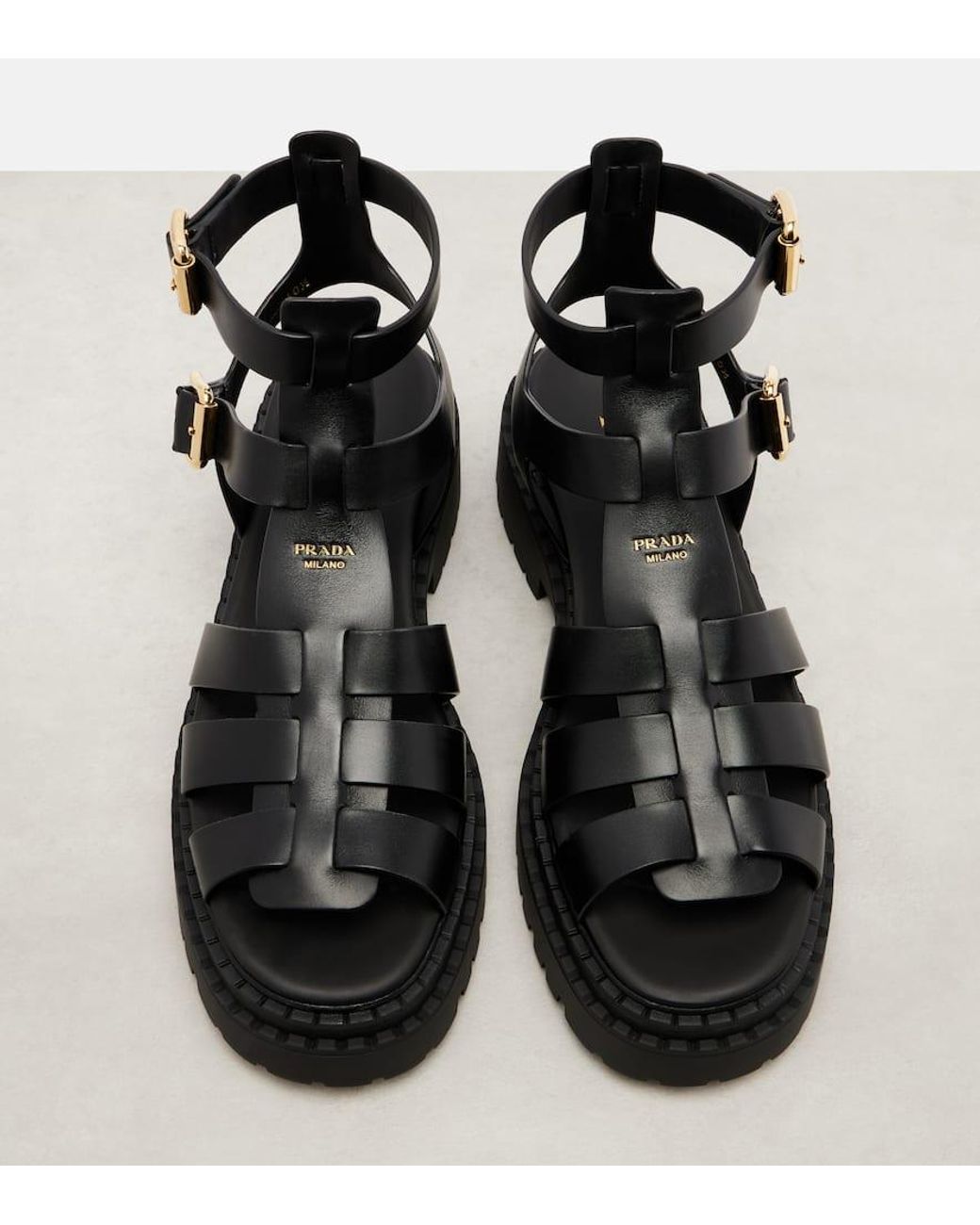 Prada Leather Sandals in Black | Lyst