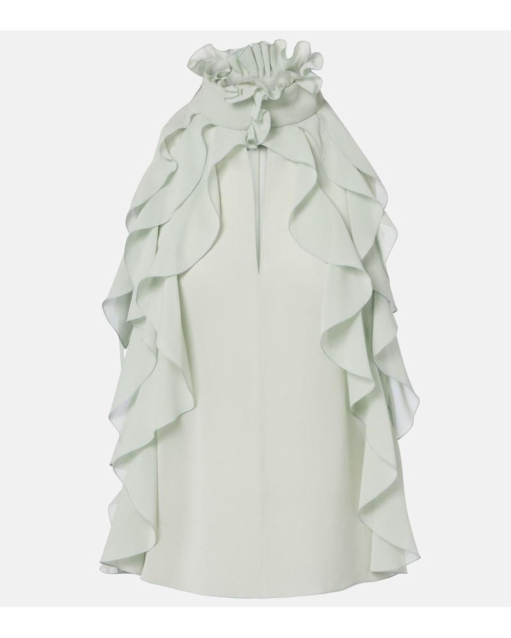 McQueen Gray Ruffled Silk Chiffon Top