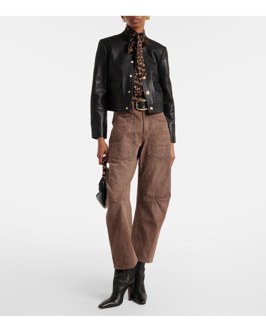Nili Lotan Brown Shon Barrel-Leg Jeans