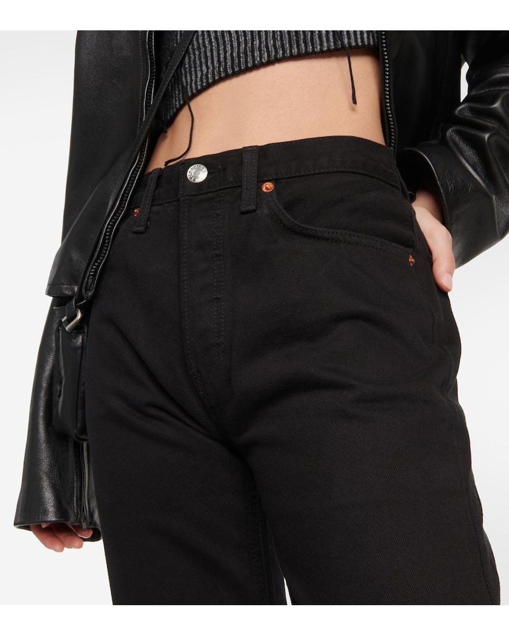 Re/done Black '70S Stove Pipe Straight Jeans