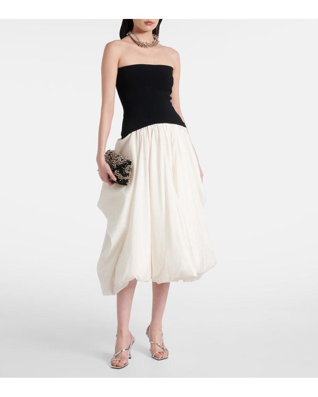 Jonathan Simkhai White Izzy Strapless Taffeta Midi Dress