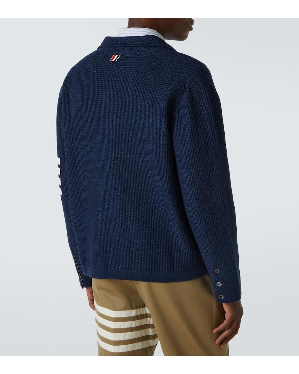 Thom Browne Blue 4-Bar Linen And Cotton-Blend Cardigan for men