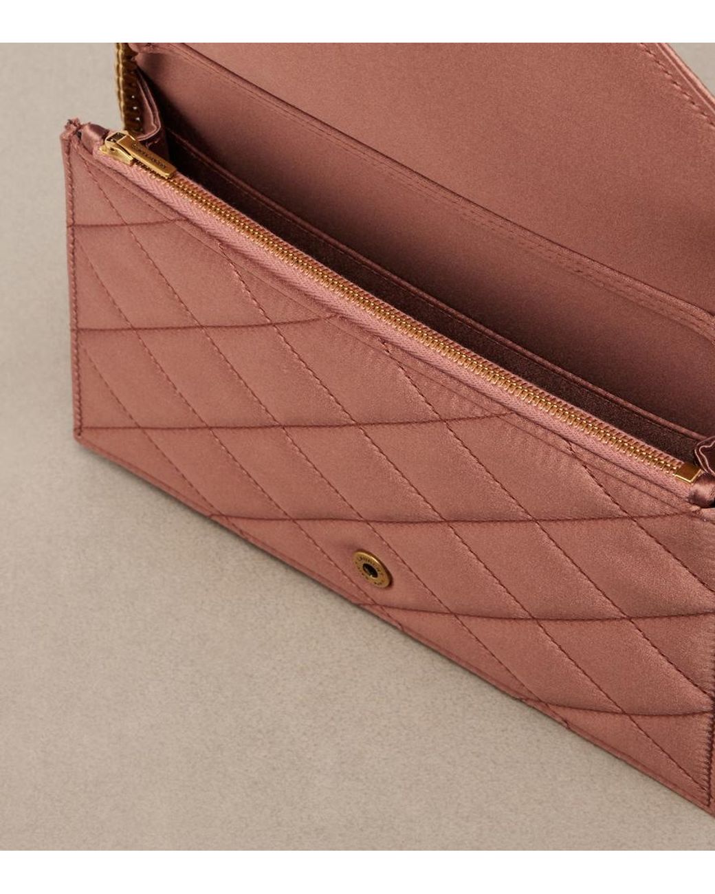 Saint Laurent Pink Paris Mini Satin Wallet On Chain