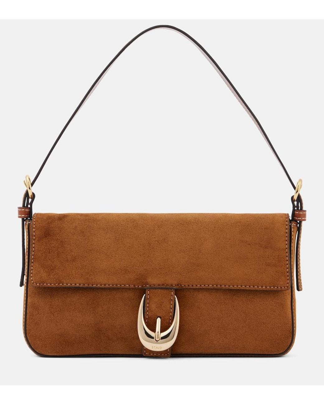 Staud Brown Suede Snap-Clasp Shoulder Bag