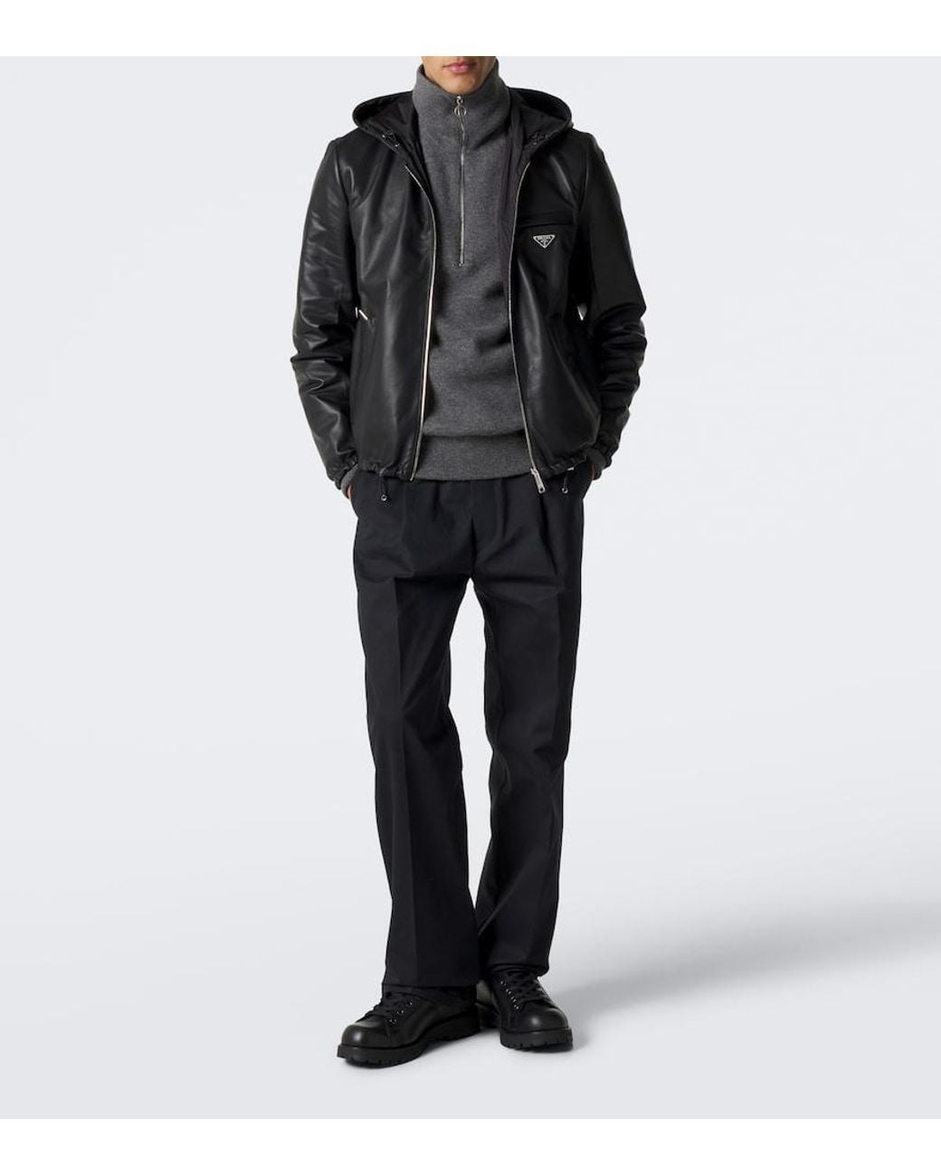 Prada Black Leather Lace-Up Boots for men