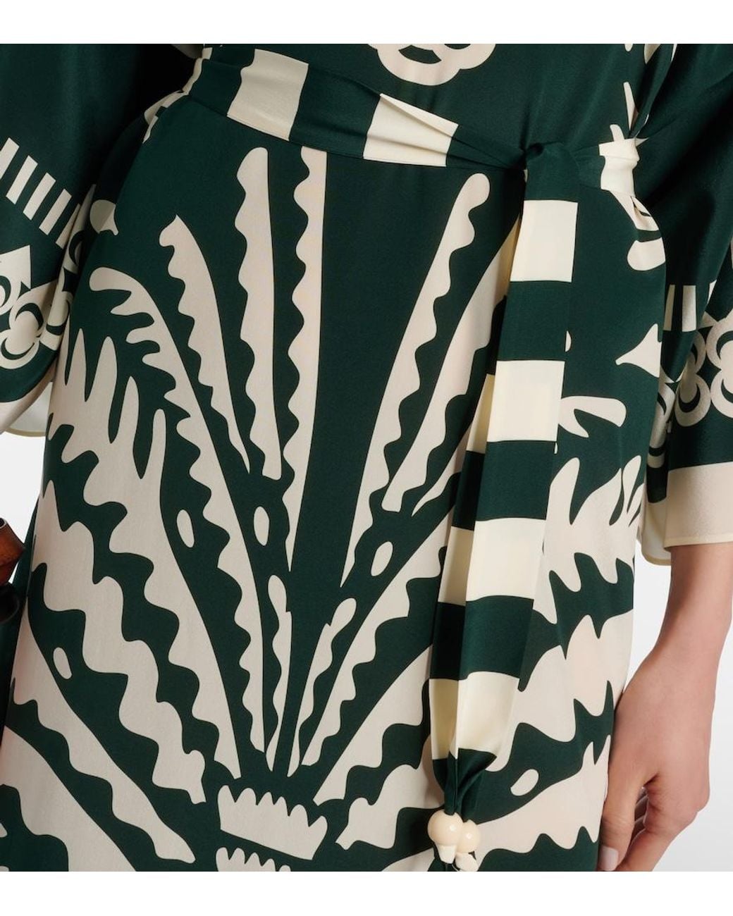 Eres Green Belted Printed Silk Kaftan