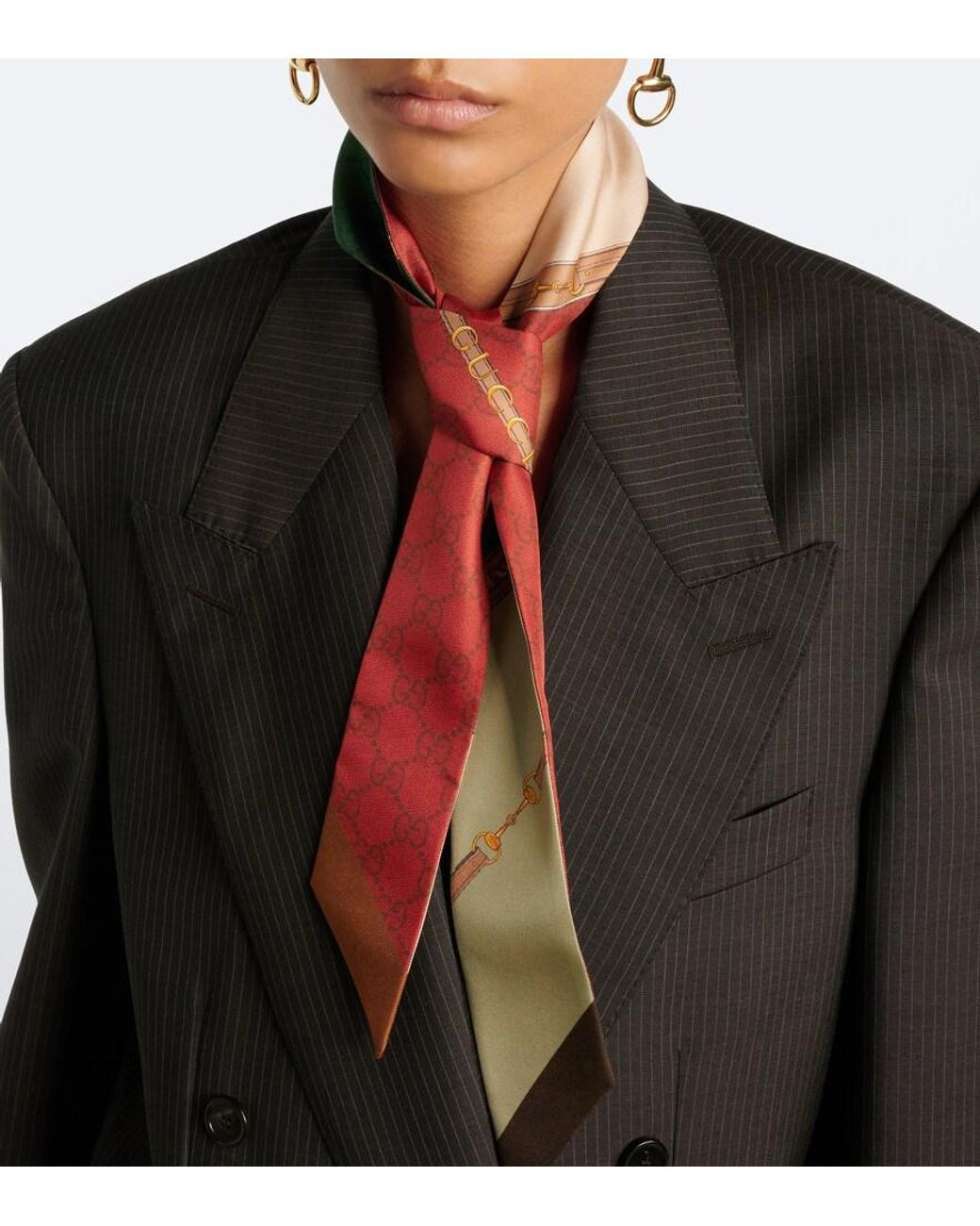 Gucci Red Gg Horsebit Silk Twill Scarf