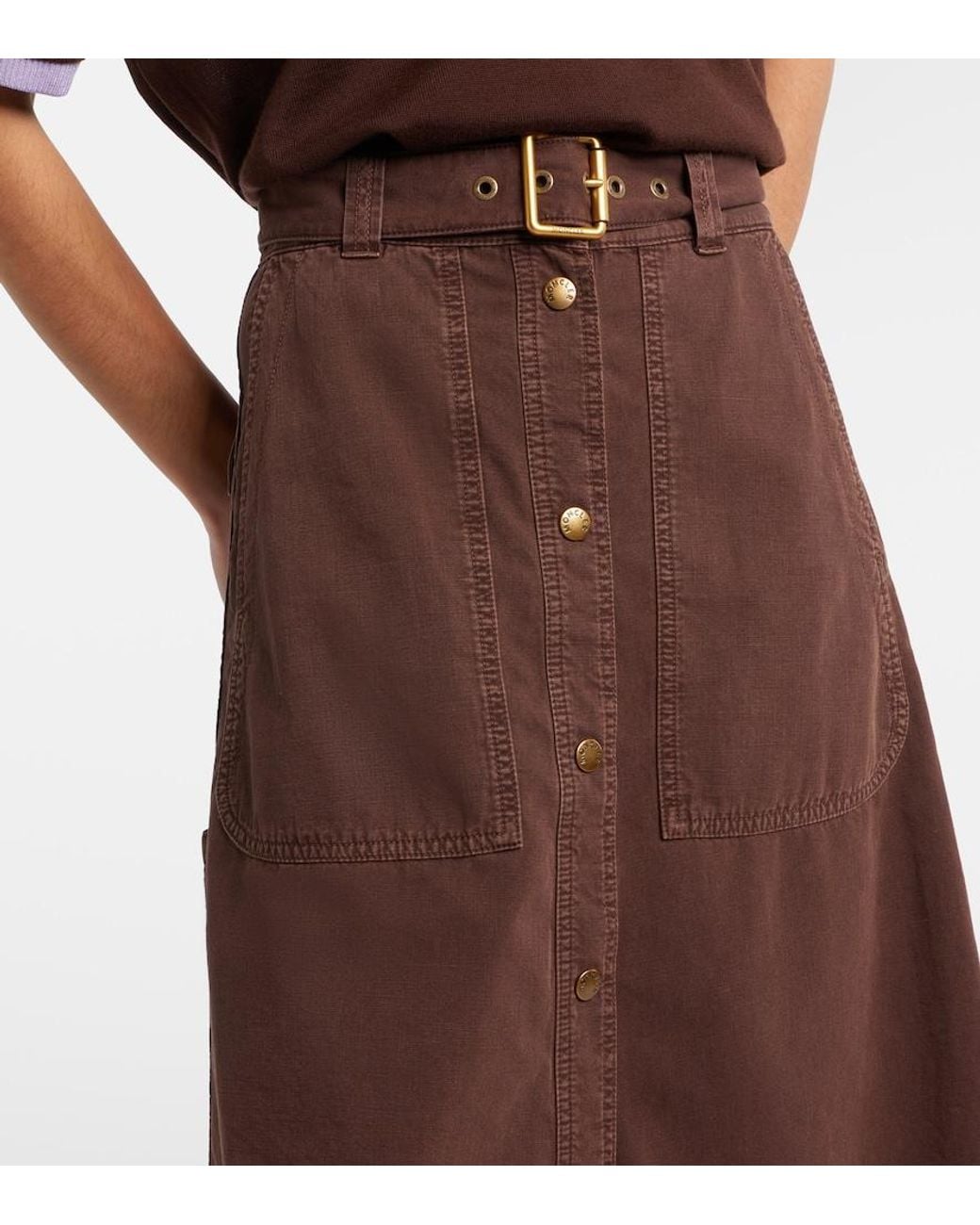 Moncler Brown Belted Denim Midi Skirt
