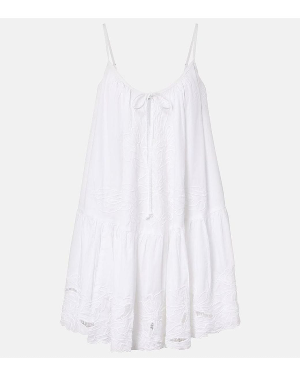 Juliet Dunn White Embroidered Cotton Poplin Minidress