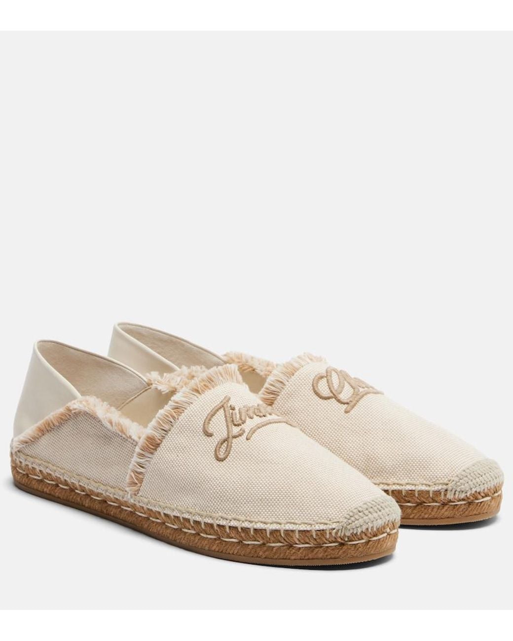 Jimmy Choo Natural Avi Embroidered Canvas Espadrilles