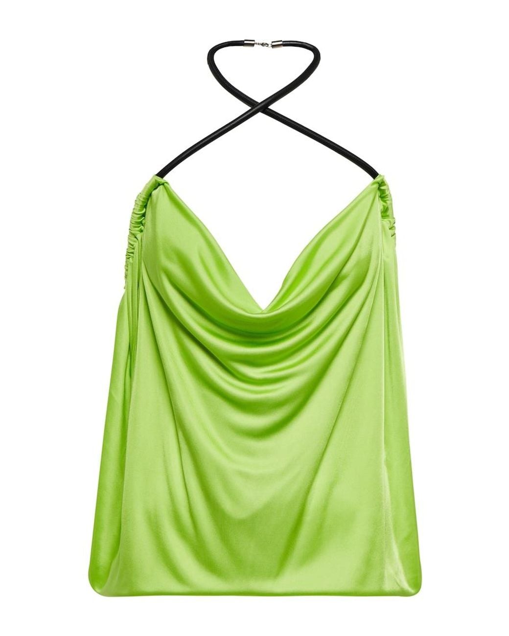 The Attico Green Pauline Leather-Trimmed Top