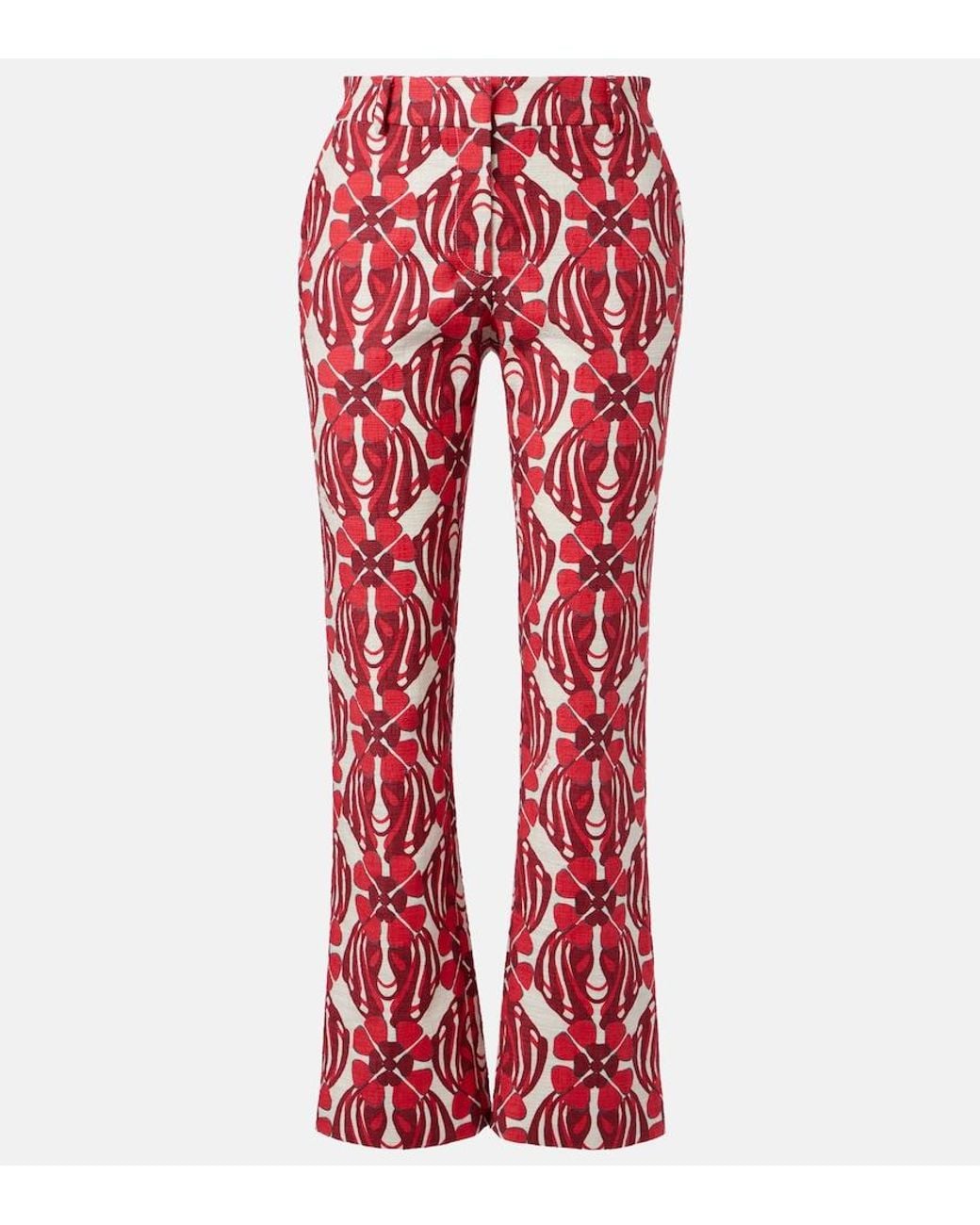 LaDoubleJ Red 24/7 Printed Cotton Straight Pants