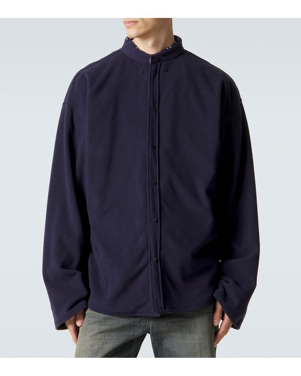 Balenciaga Blue Reversible Flannel And Fleece Shirt for men