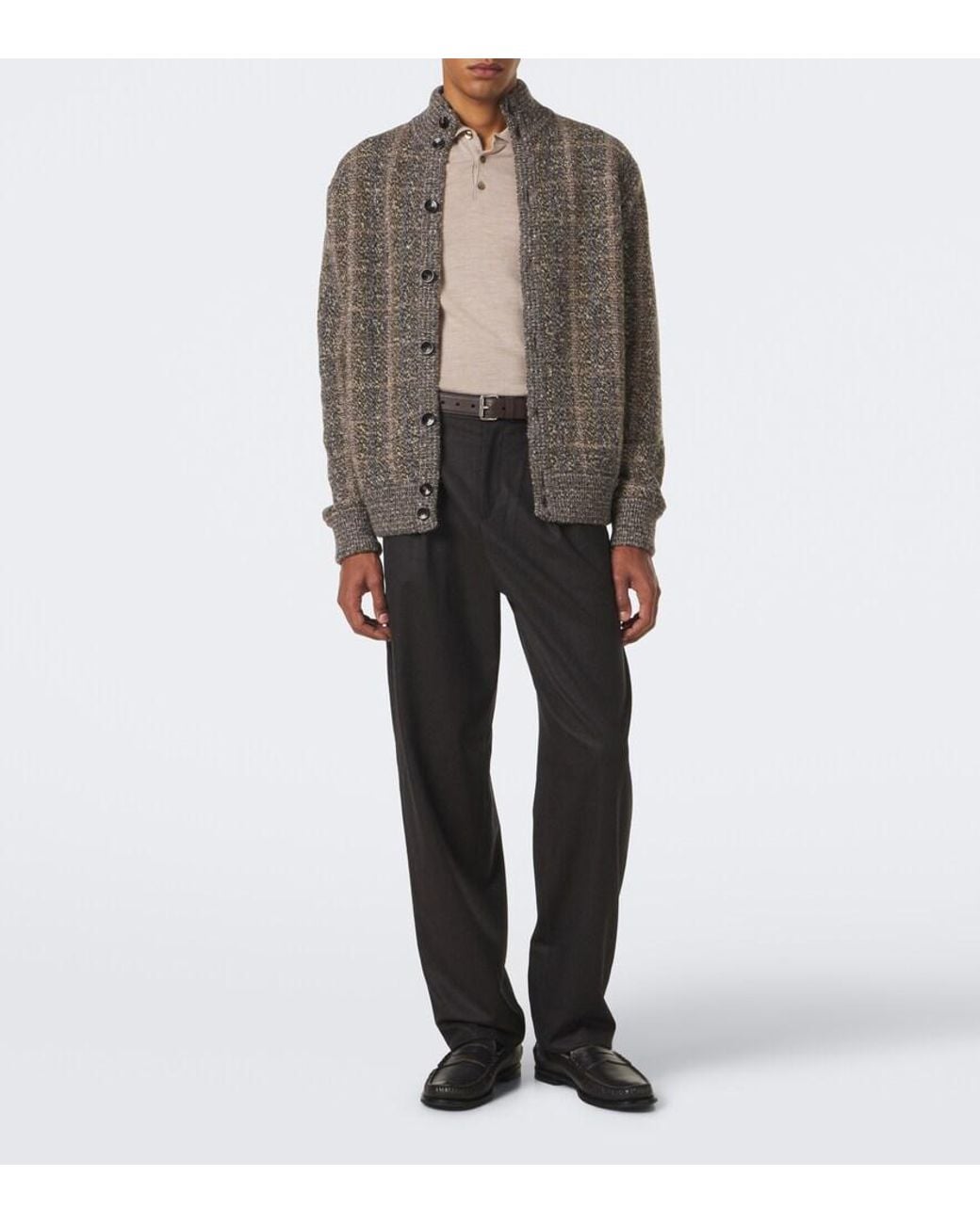 Agnona Brown Checked Wool And Cashmere Cardigan for men