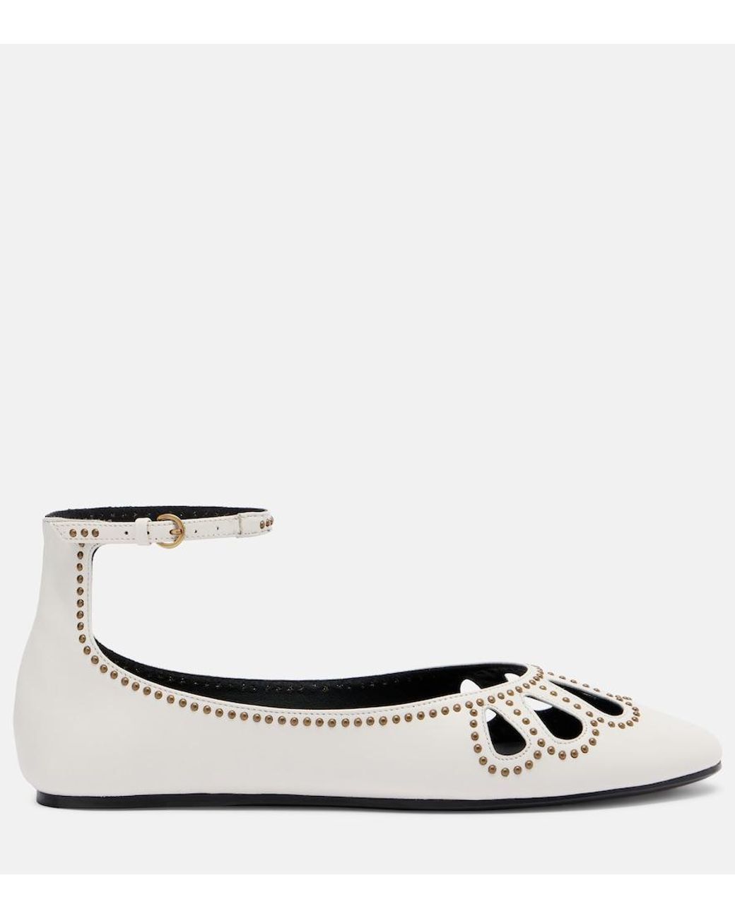 Isabel Marant White Bloris Studded Cutout Leather Ballet Flats