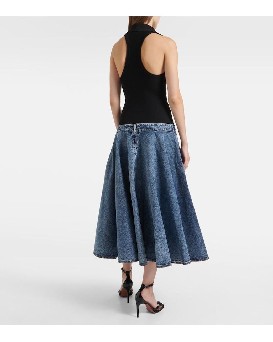 Alaïa Blue Denim Midi Skirt