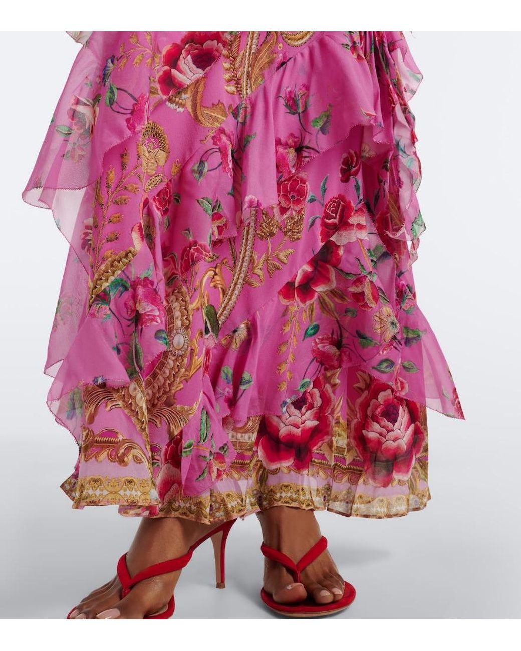 Camilla Purple Floral Ruffled Silk Maxi Dress