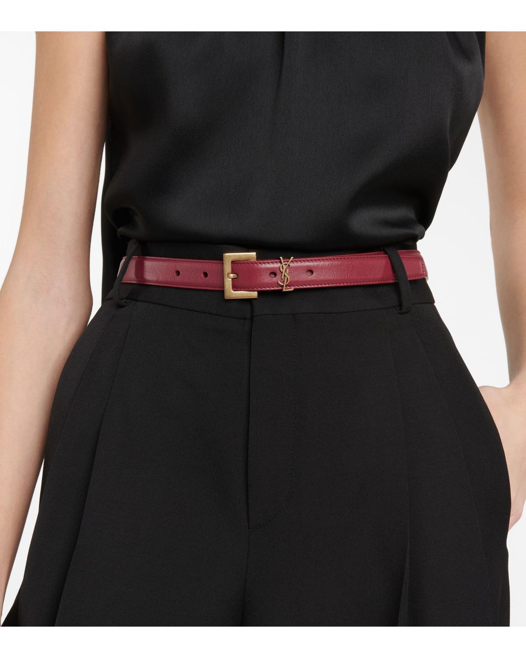 Saint Laurent Monogram Leather Belt in Red | Lyst