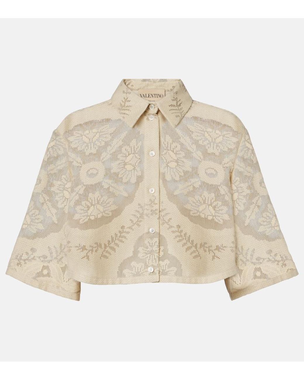 Valentino Garavani Natural Floral Cropped Cotton-Blend Shirt