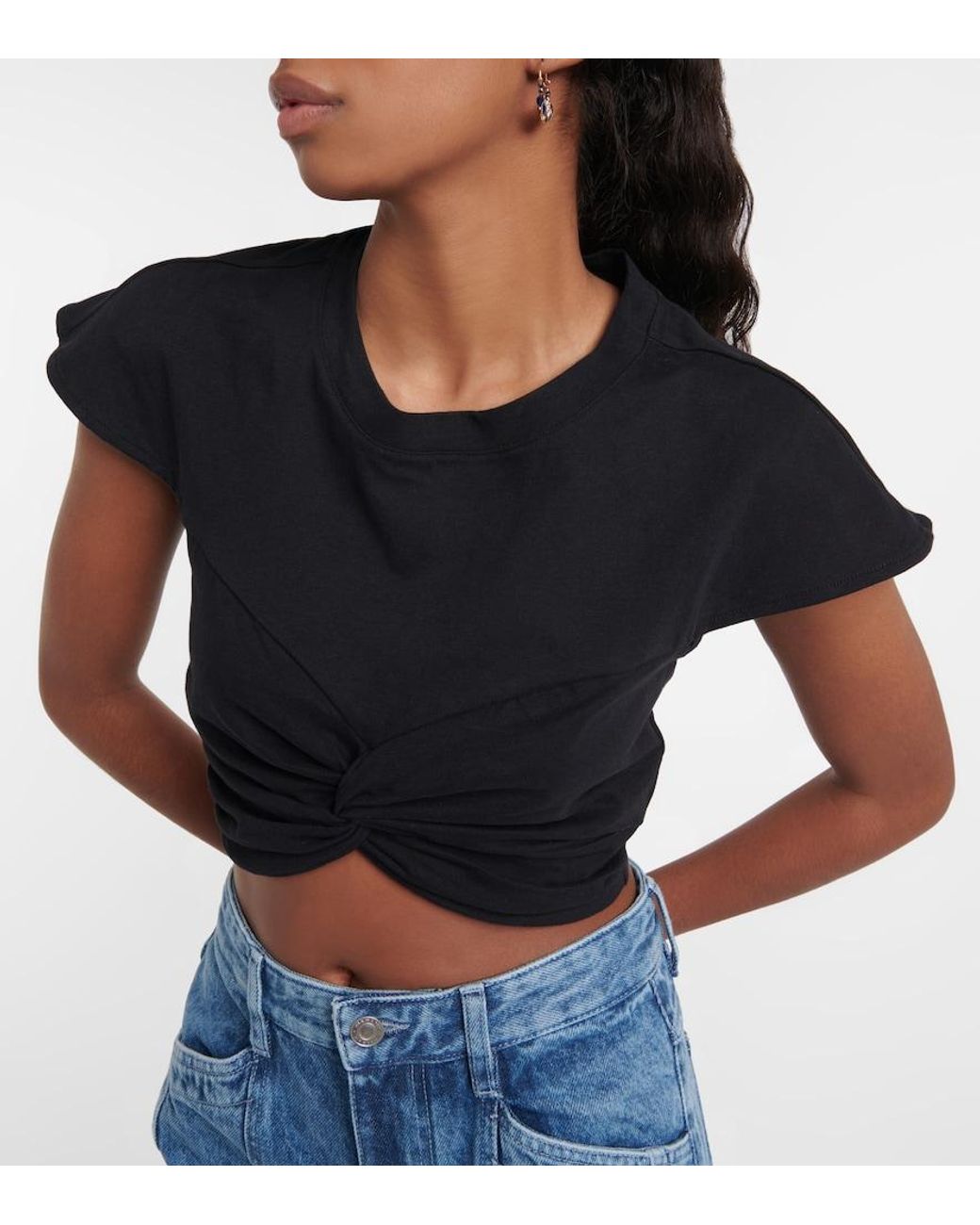Isabel Marant Blue Zineae Cotton Jersey Crop Top