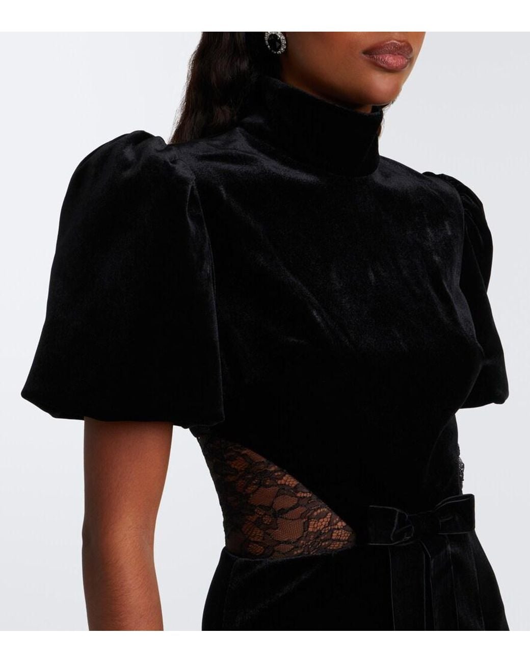Rebecca Vallance Black Martha Lace-Trimmed Velvet Minidress