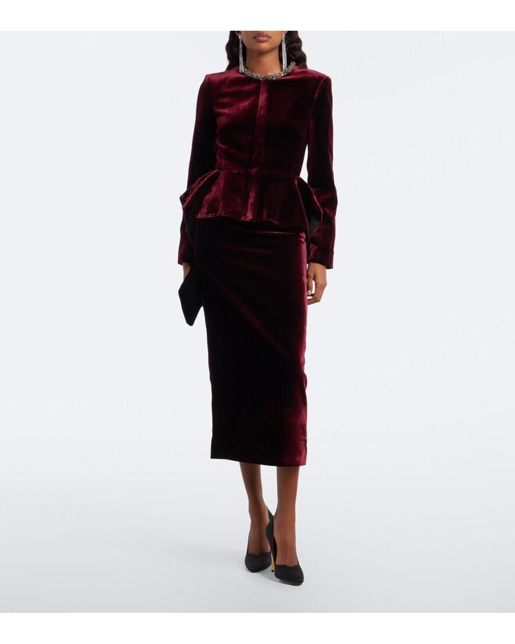 Roland Mouret Black Embellished Peplum Velvet Blazer