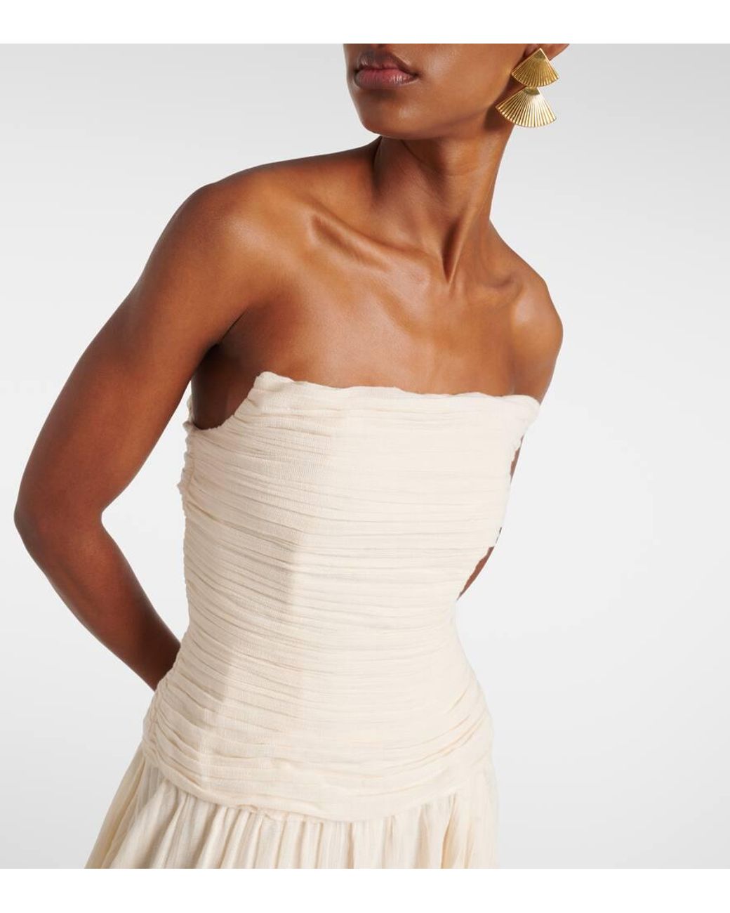 staud hightide cotton-blend maxi dress Staud - Hightide strapless asymmetric gathered cotton and ramie-blend maxi dress