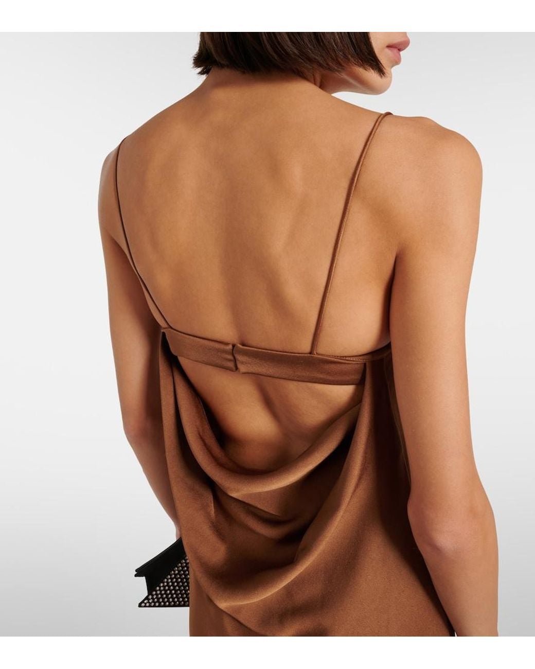 Alex Perry Brown Cutout Draped Satin Crepe Gown