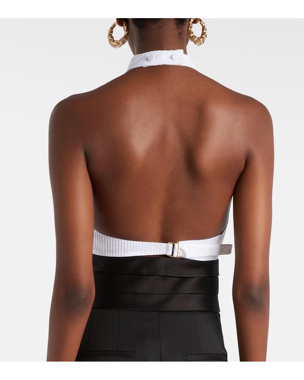 Alaïa White Ribbed Halterneck Cotton Top