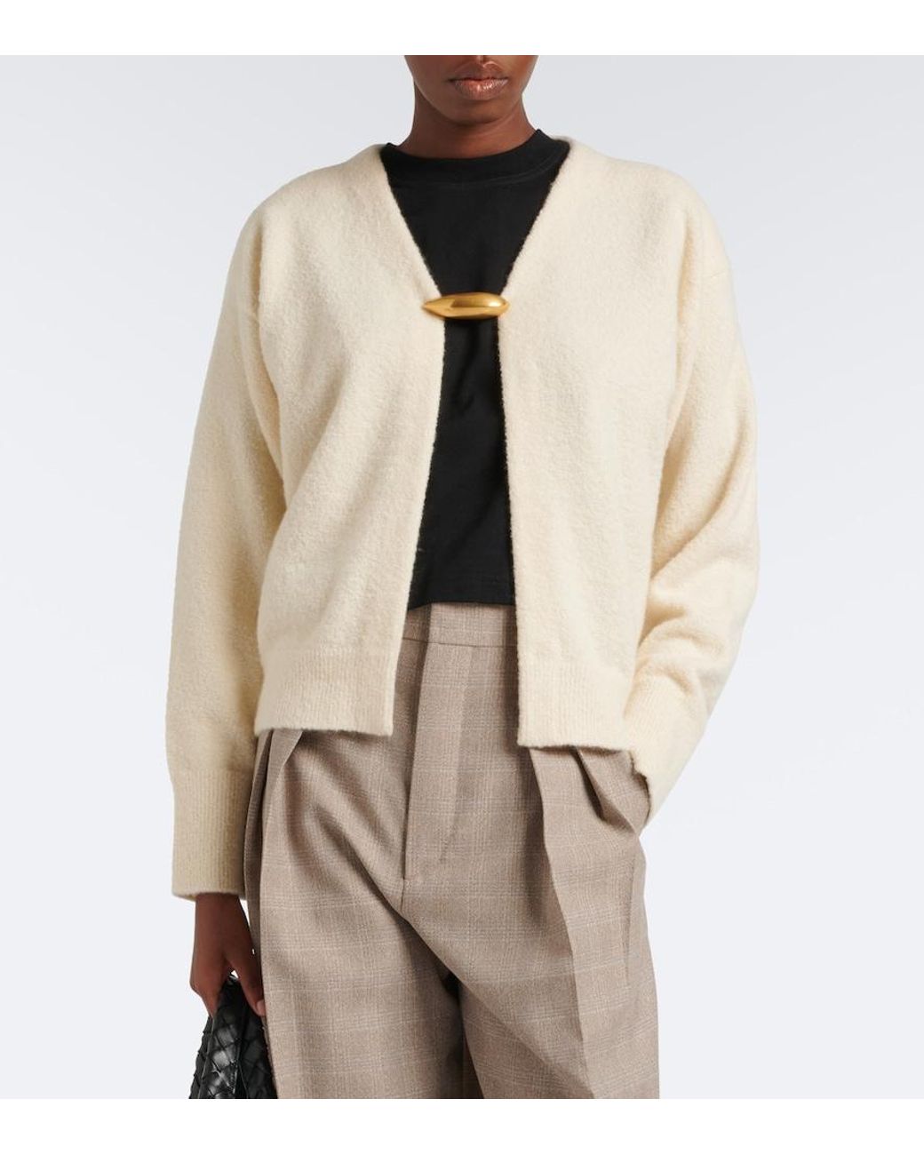 Bottega Veneta Natural Embellished Cashmere, Wool, And Silk Cardigan