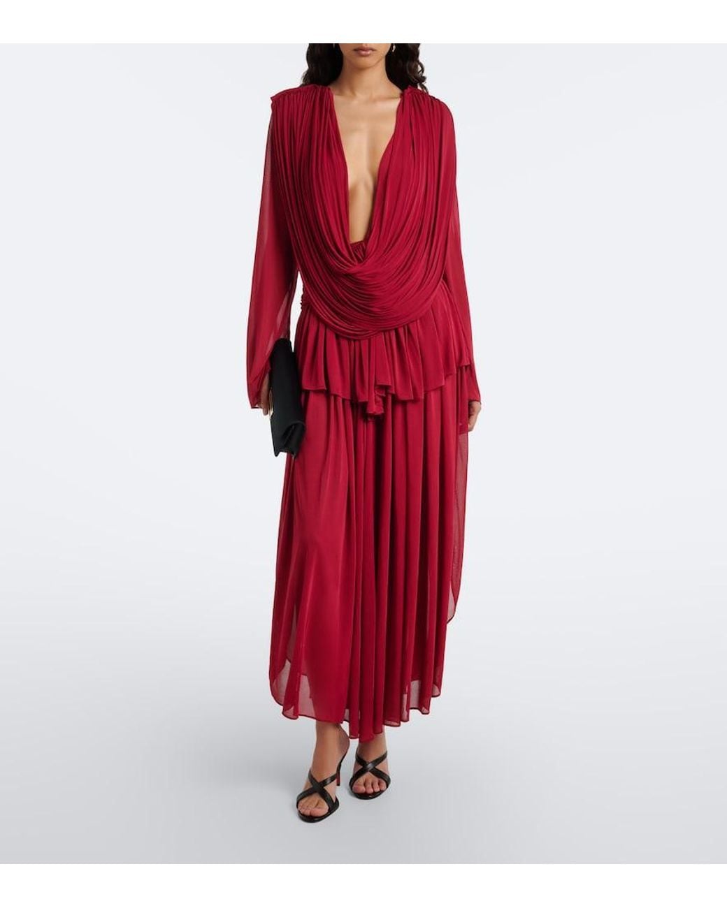 Christopher Esber Red Ripple Draped Jersey Top