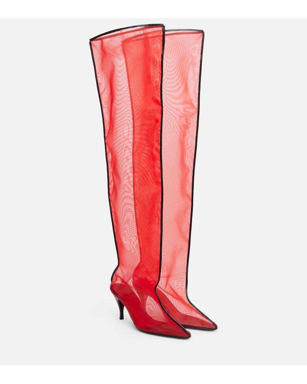 Herbert Levine Red Drawing A Blank 80 Mesh Knee-High Boots