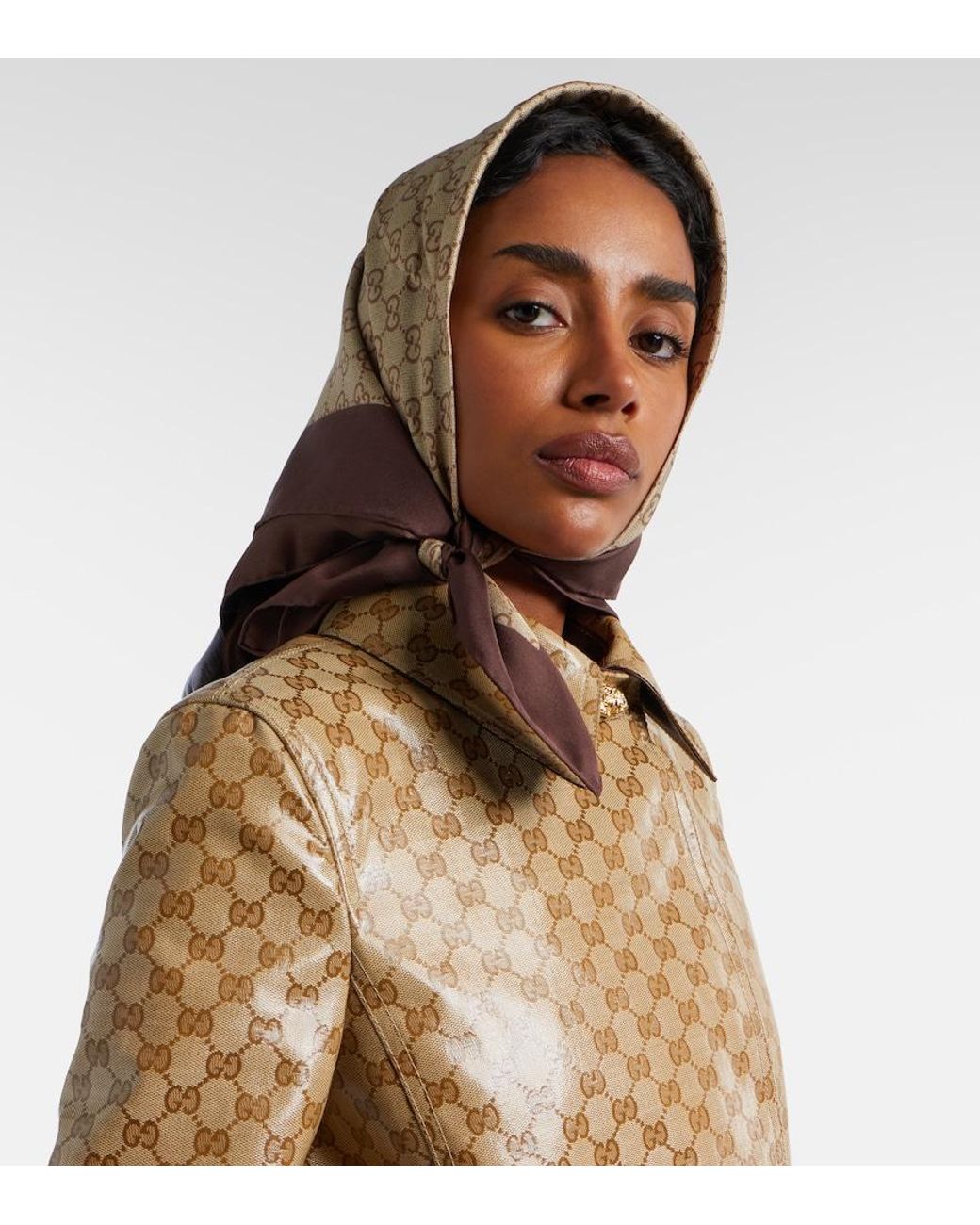 Gucci Brown Gg Printed Silk Twill Scarf