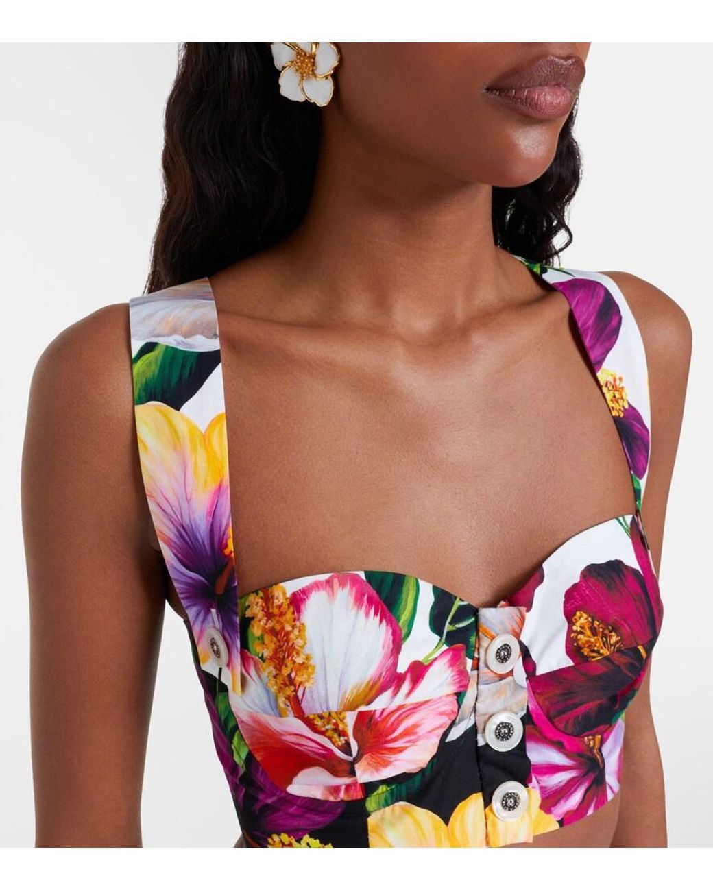 Dolce & Gabbana Pink Floral Cotton Crop Top