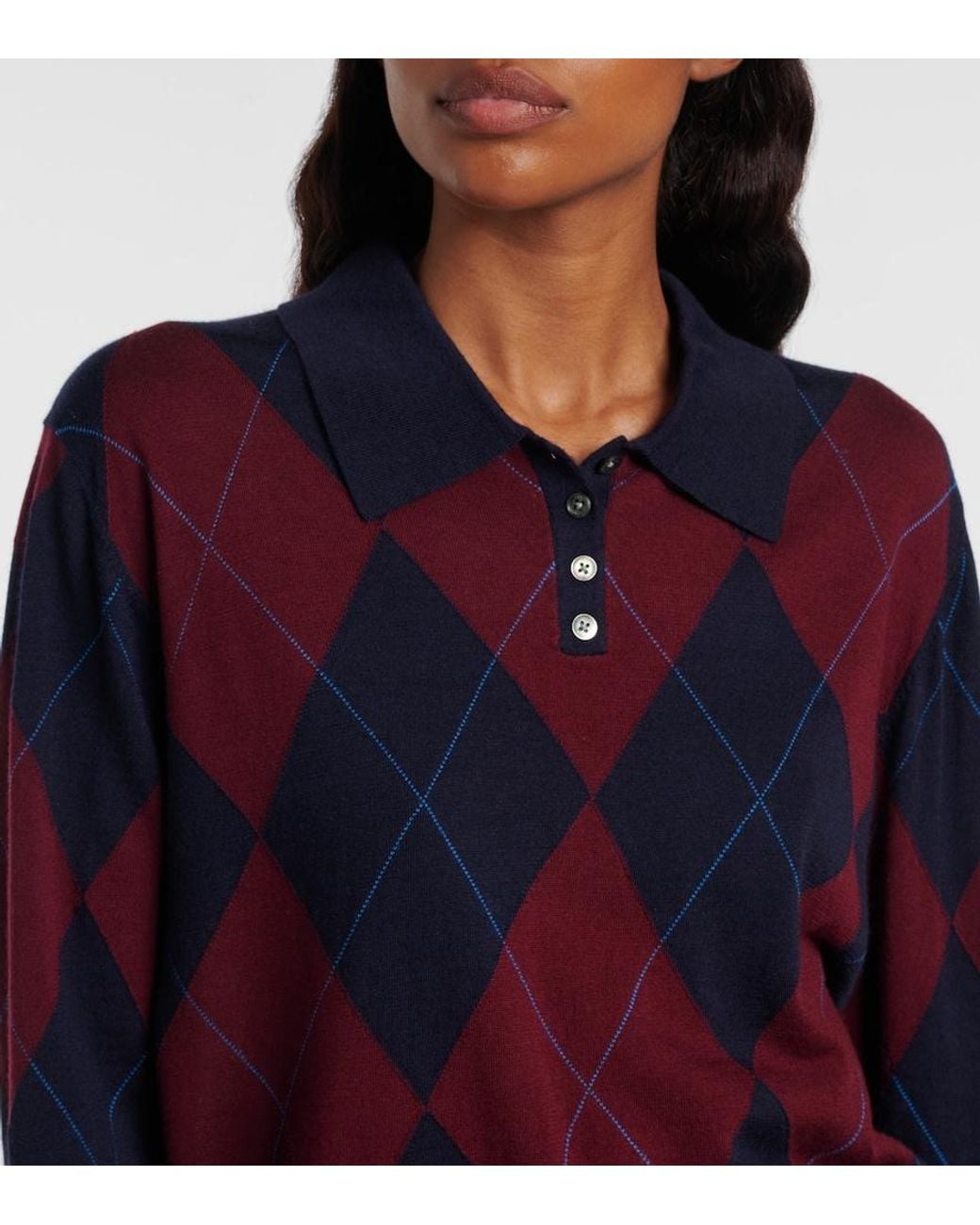 Leset Blue James Argyle Wool Polo Sweater