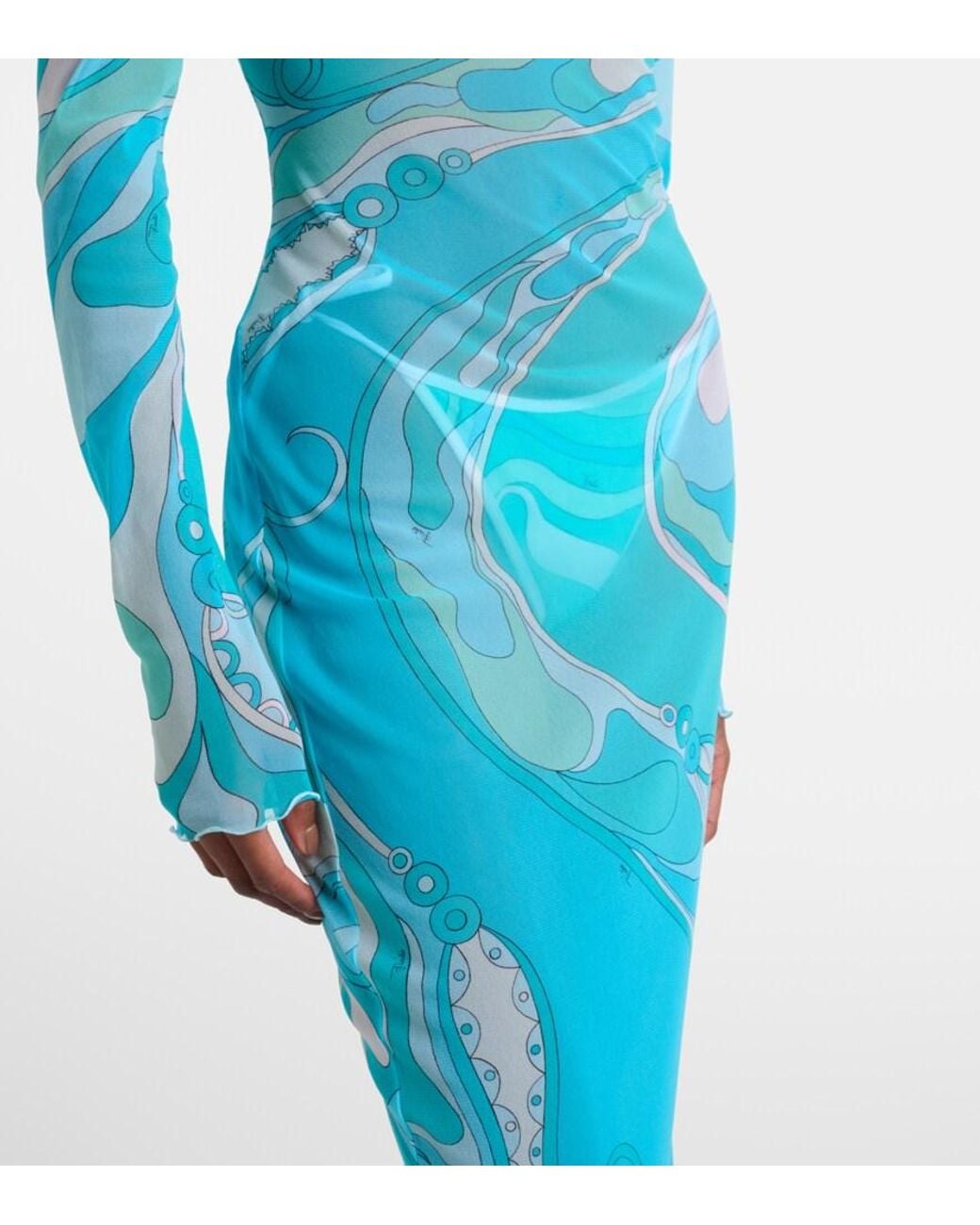 Emilio Pucci Blue Orchidee Sheer Maxi Dress