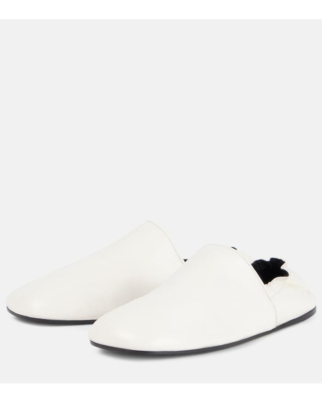 Khaite White Banks Leather Slip-On Shoes
