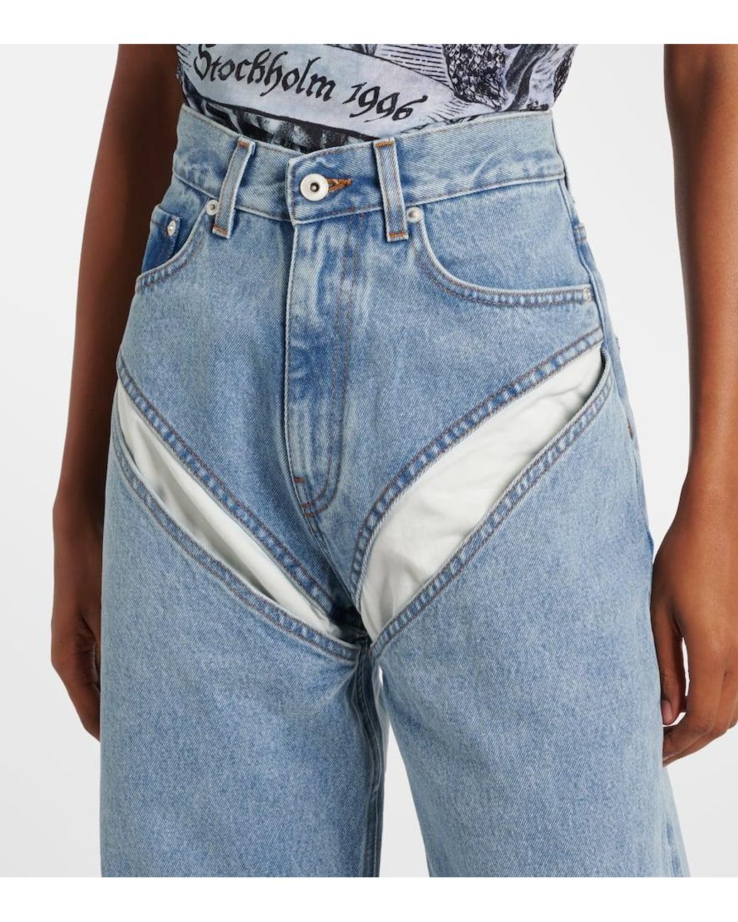 Y. Project Evergreen Cutout Straight Jeans in Blue | Lyst