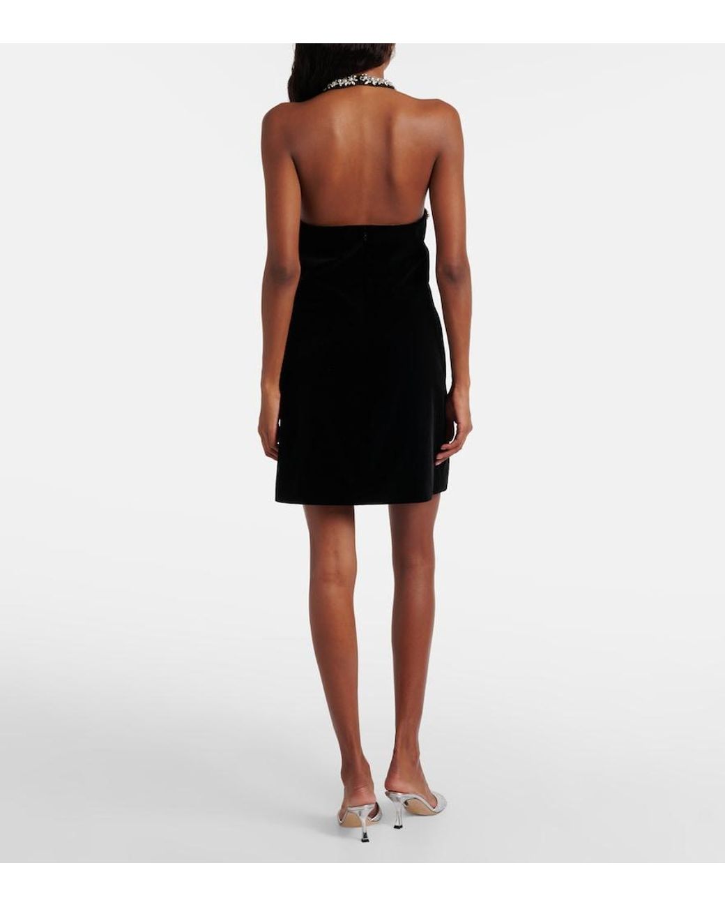 Self-Portrait Black Crystal-Embellished Velvet Minidress