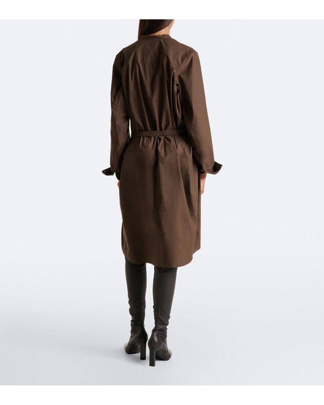 Lemaire Brown Vareuse Belted Cotton And Silk Midi Dress