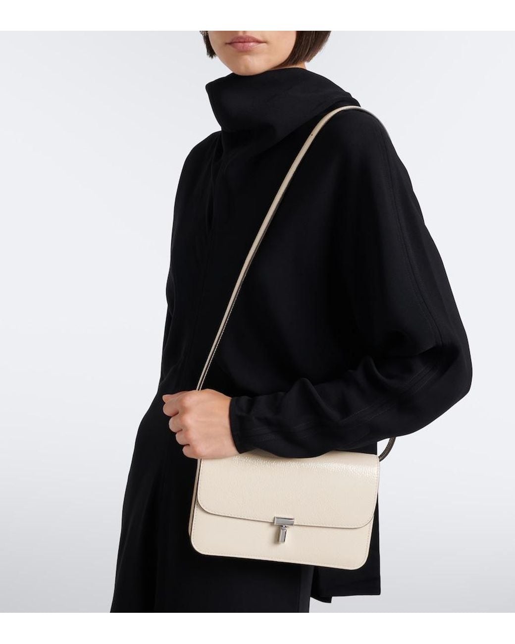 Totême  Natural T-Lock Patent Leather Crossbody Bag