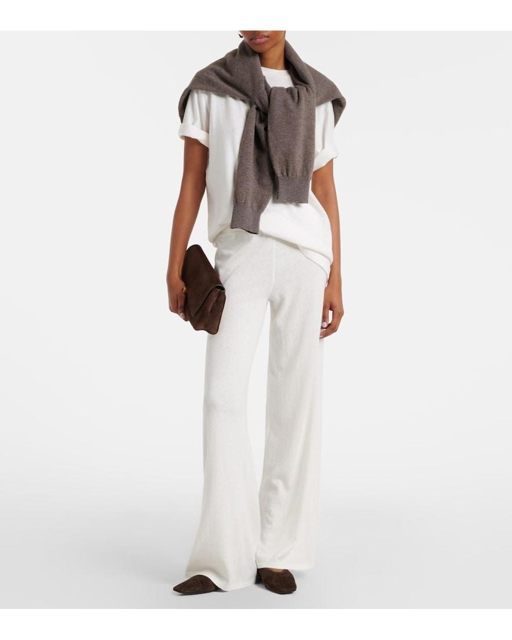 Lisa Yang White Aina Cotton And Cashmere Wide-Leg Pants