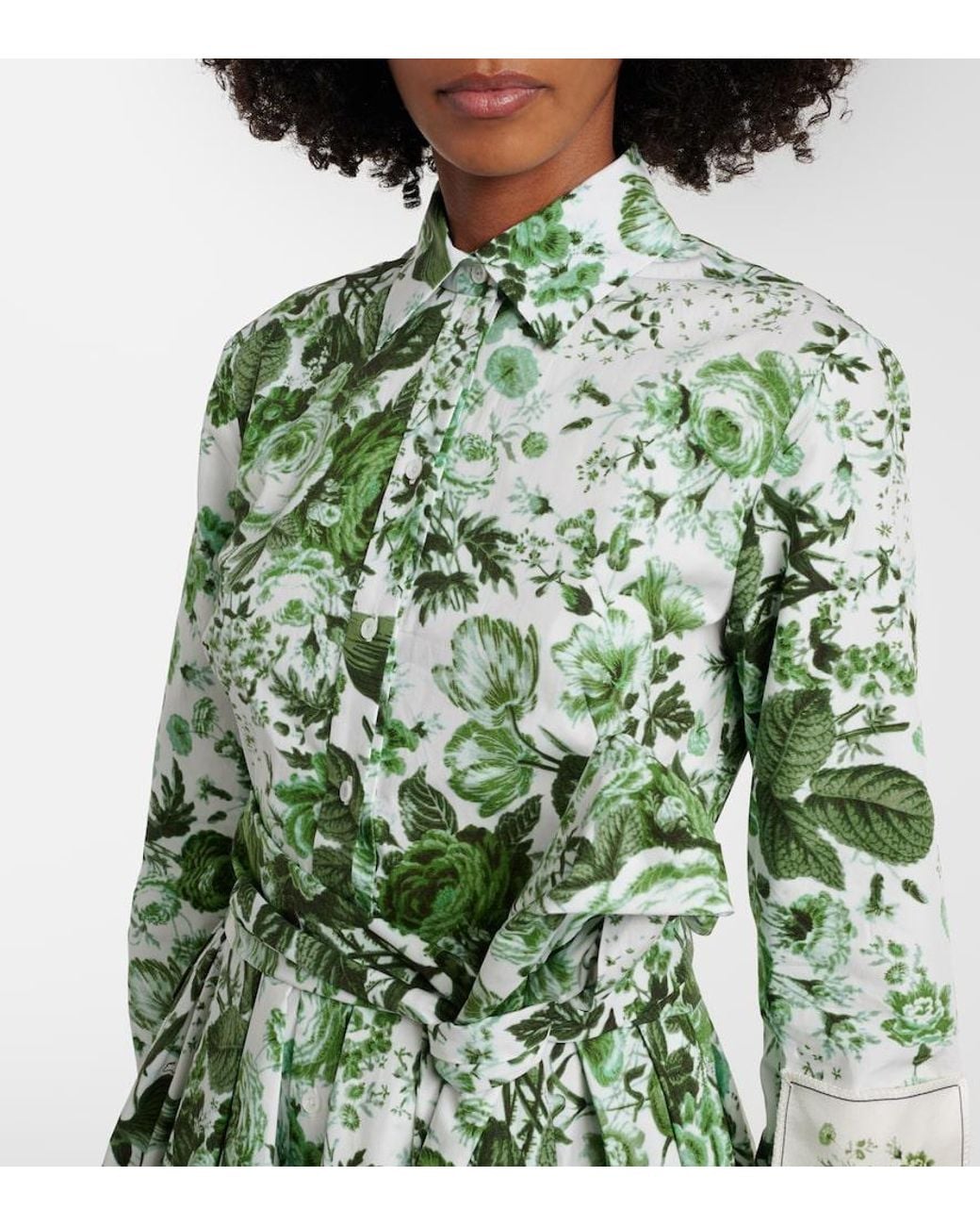 Erdem Green Floral Cotton Shirt Dress