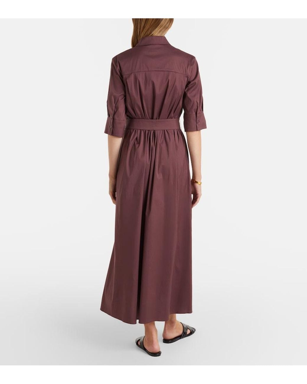 Max Mara Purple Cognac Cotton-Blend Midi Dress