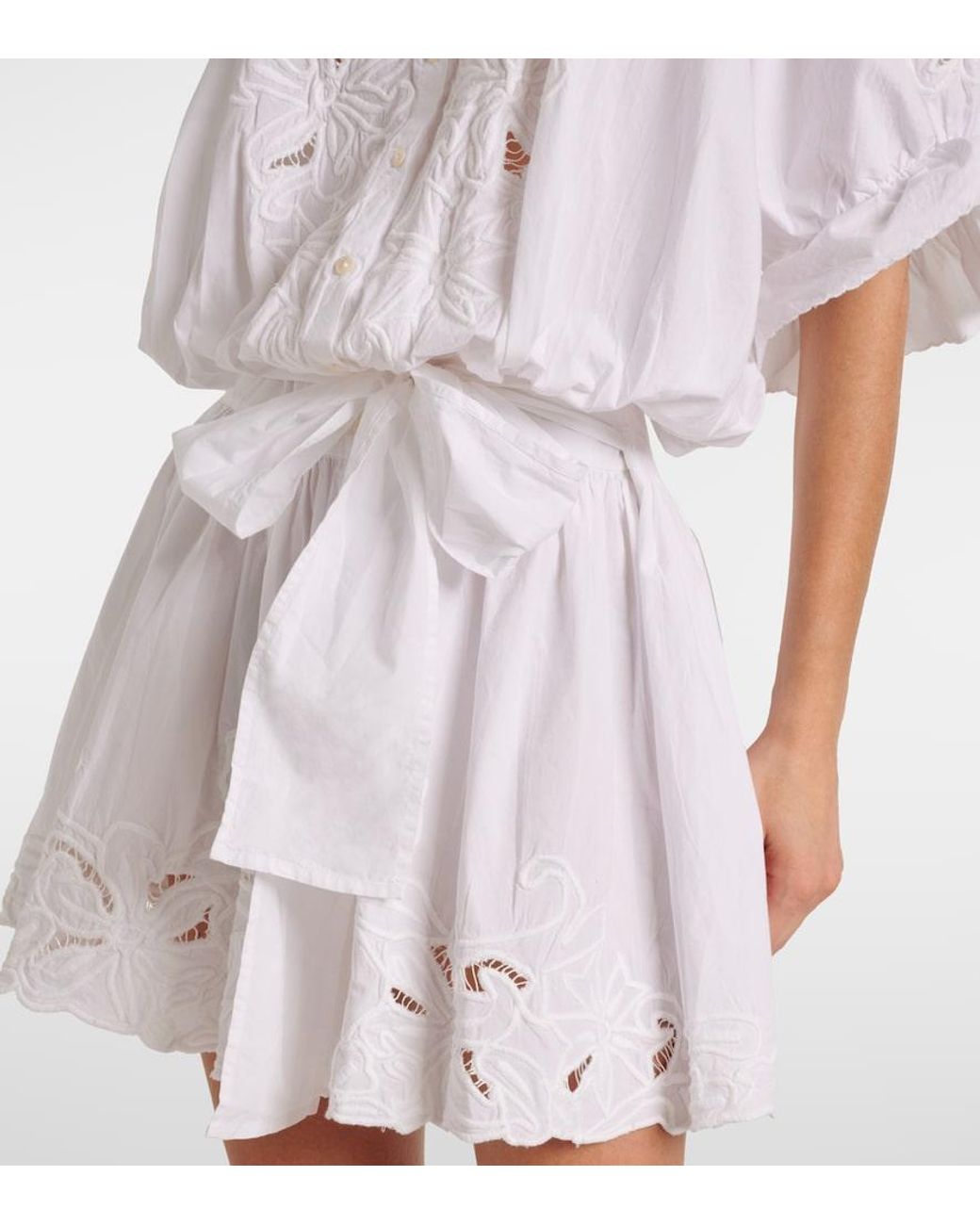 Juliet Dunn White Embroidered Cotton Poplin Minidress