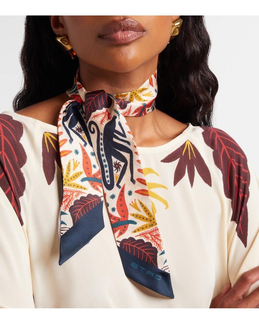 Etro White Printed Silk Twill Scarf