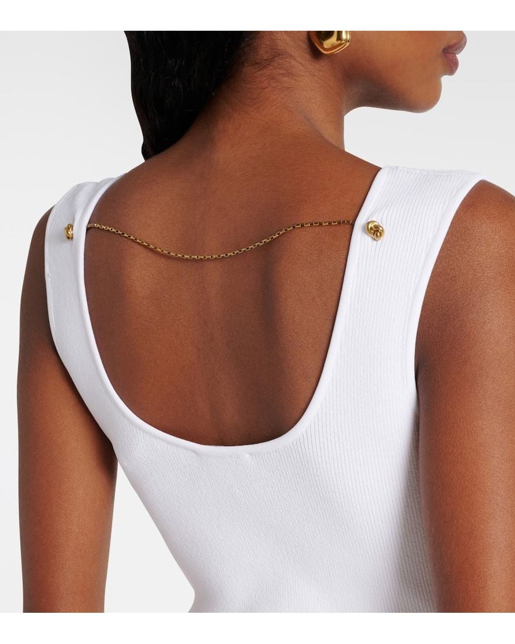 Bottega Veneta White Chain-Detail Ribbed-Knit Midi Dress