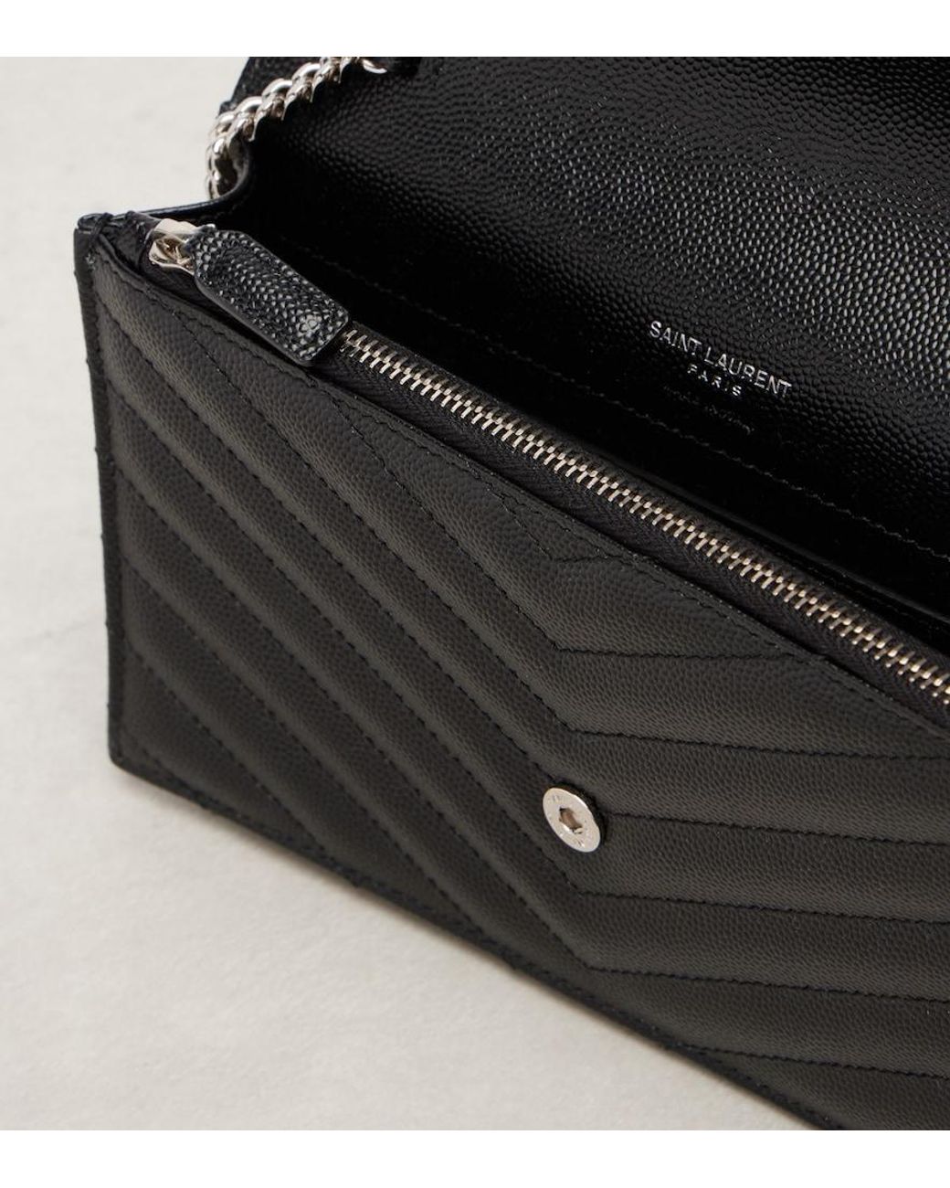 Saint Laurent Black Cassandre Envelope Small Leather Wallet On Chain